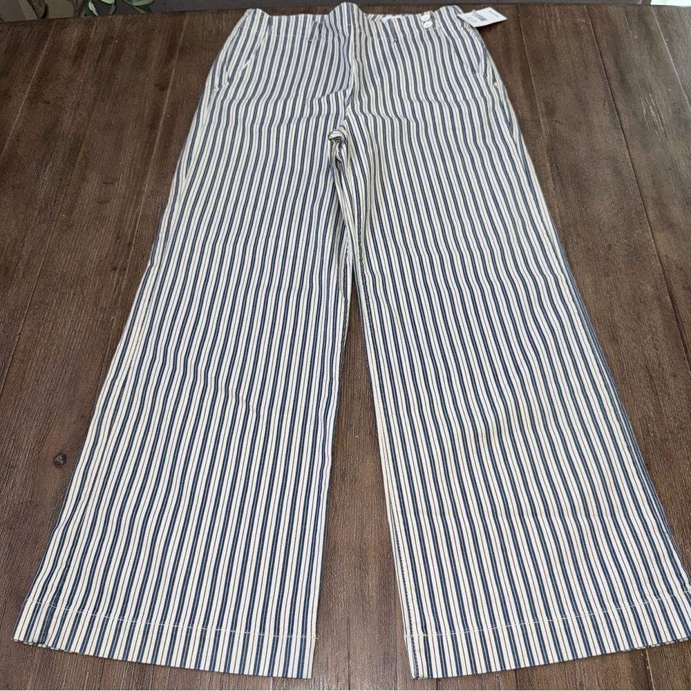 AG The High Rise Wide Leg Crop Stripped Trouser Pant Blue White - Picture 7 of 10